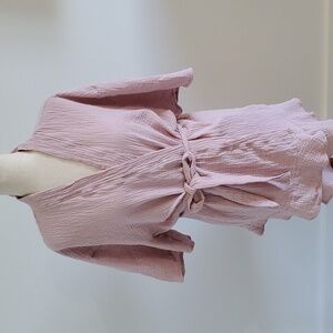 Serra Blush Pink Crinkled Cotton Robe with Tie Belt